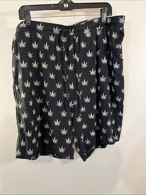 MeUndies Black Mini Shorts with Green Leaf Pattern